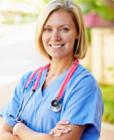 Smiling nurse outdoors