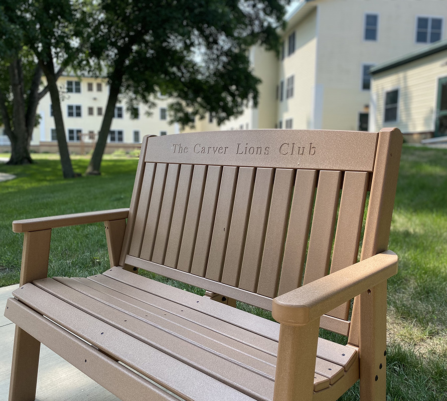 A Moravian foundation donor bench outside