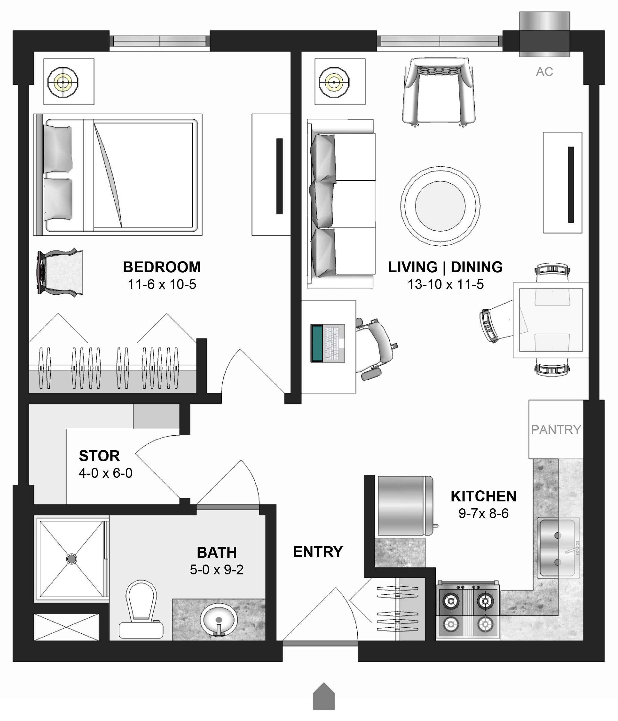 Floor plan of a 1-bedroom independent living apartment at Talheim Apartments in Chaska